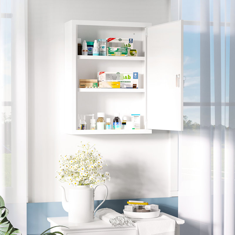 Armoire verrouillable en acier 16 po x 21 po pour mur, 3 niveaux, blanc, salle de bain et cuisine, mauvaise utilisation Mur 16 po x 21 po avec serrure, acier et intimité