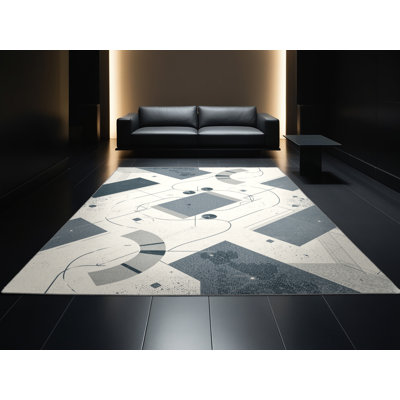Machine Washable Oweda Modern Streaming Setup Modern & Contemporary Abstract Rug in Beige – Grey Binding