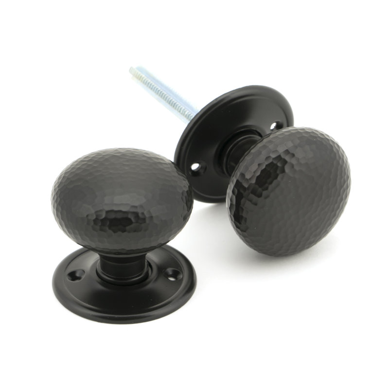 Hammered Mushroom Mortice/Rim Knob Set, Aged Bronze