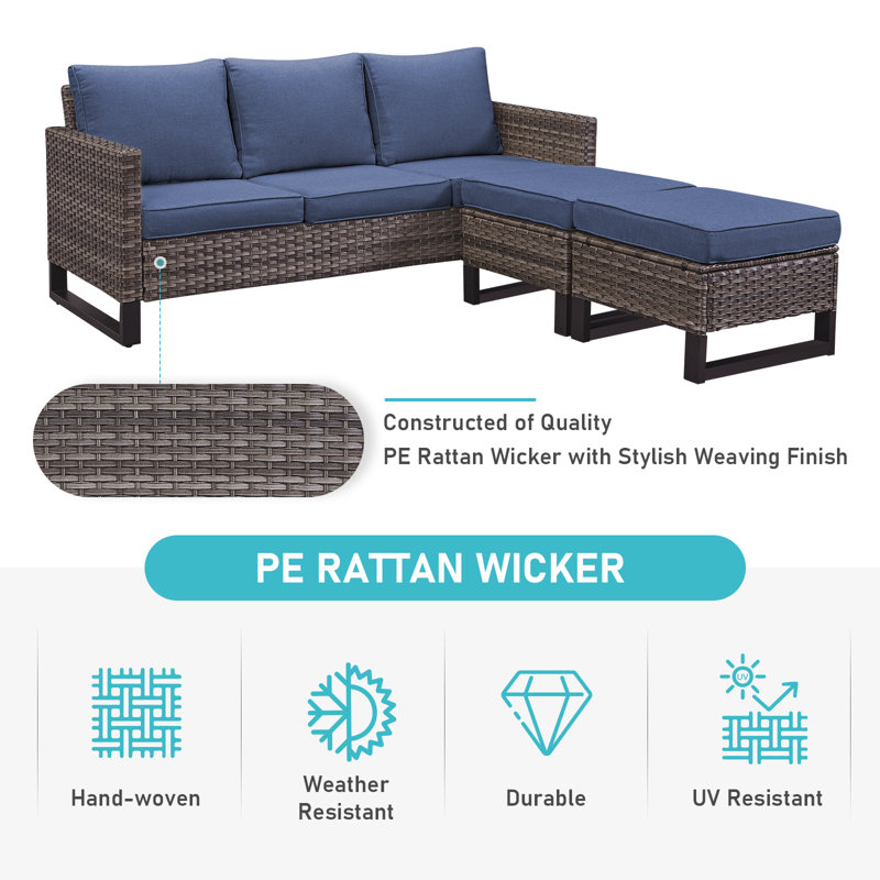 Naresa - Person Patio Conversation Set with Cushions, Navy, Gray