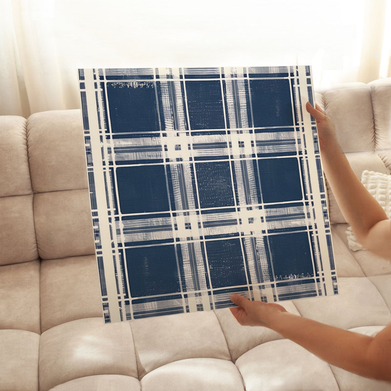 Abstract Blue Plaid Pattern IX Modern Unframed Art Print, 16" H x 16" W