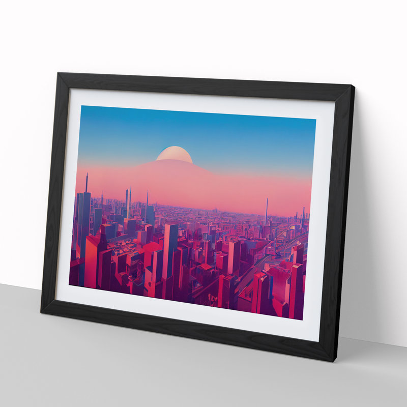 Heavenly City Skyline Architecture - Single Picture Frame Print, Black, 46cm H x 64cm W x 2cm D