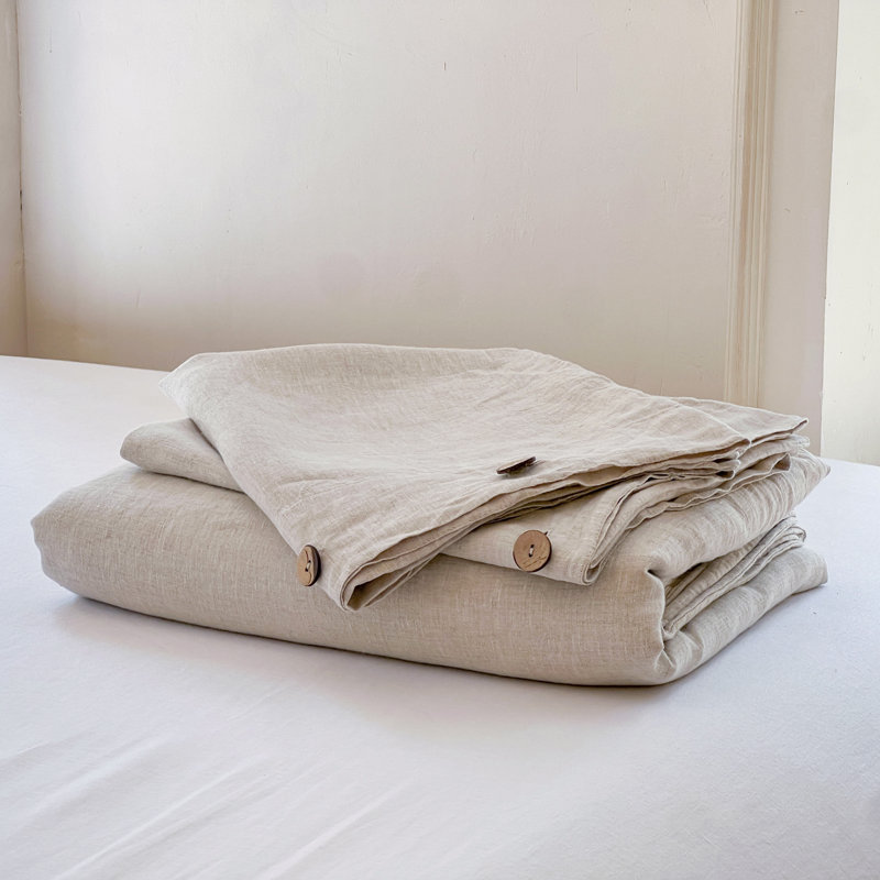 Linen Duvet Cover with Coconut Button Closure, Linen, Full / Double Duvet Cover + 2 Pillowcases