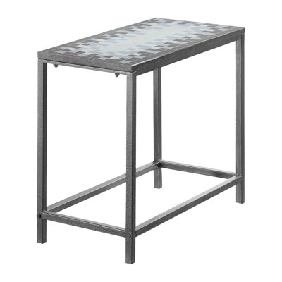 Table d'appoint Quinn, rectangulaire étroite 12 x 24, élégant carreau bleu, métal gris
