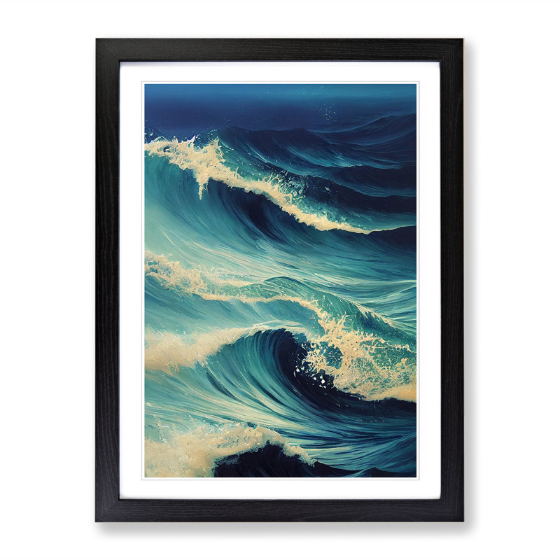 Moody Ocean Wave Vol.4 - Picture Frame Print, 46cm H x 34cm W x 2cm D, Walnut