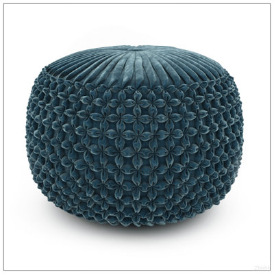 Pouf rond en velours bleu sarcelle Renee