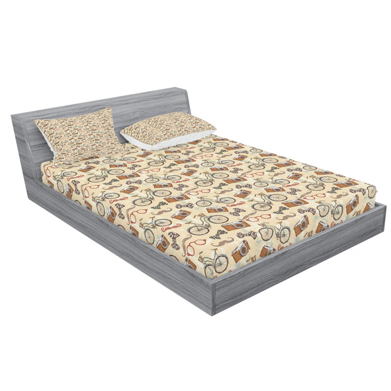Microfiber Patterned Fitted Sheet, Full/Double Fitted Sheet with 2 Pillowcases