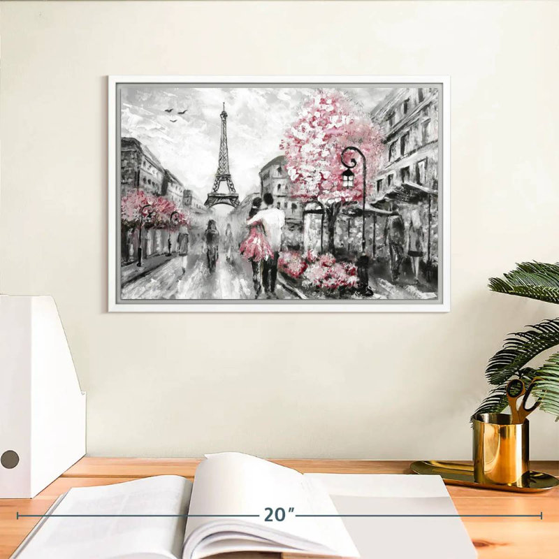 Rose Paris, Cadre flottant blanc, 13 po x 9 po