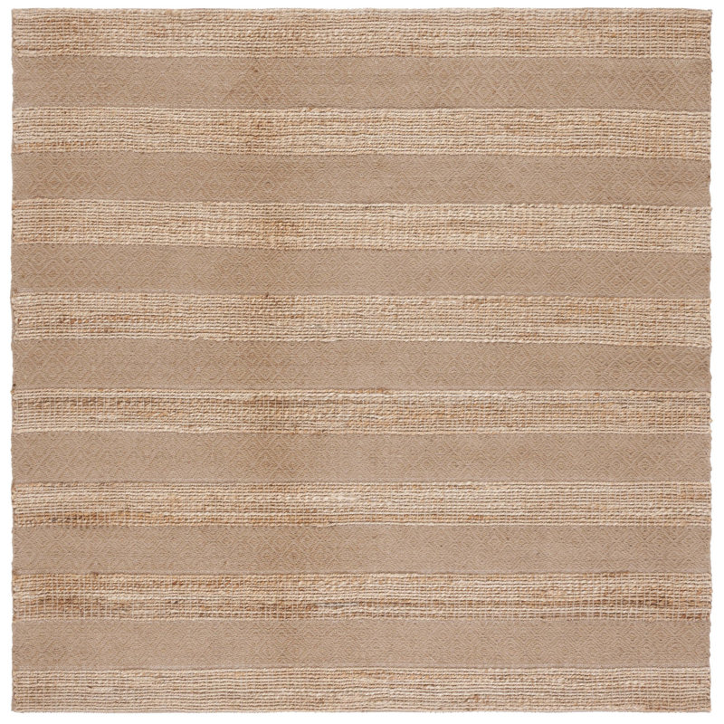 Tapis taupe / naturel à motif géométrique tissé à plat Hobscheid, Carré 6 pi 6 po