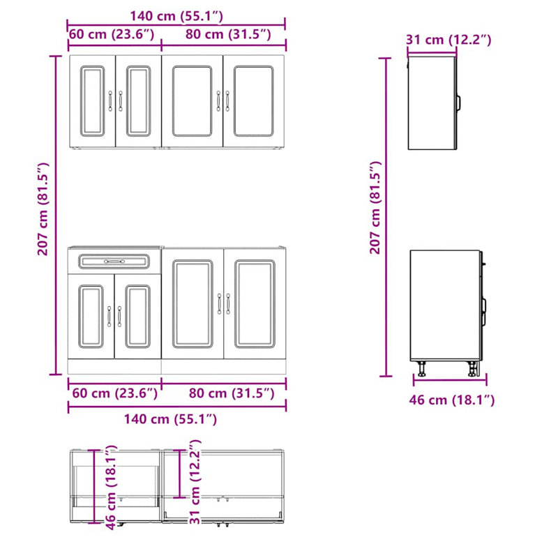 4 Piece Kitchen Cabinet Set Kalmar Engineered Wood, White