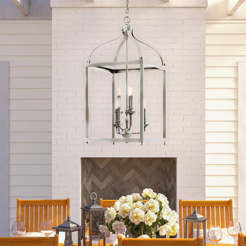 Larkin 6 - Light Dimmable Lantern Square / Rectangle Chandelier, Brushed Nickel
