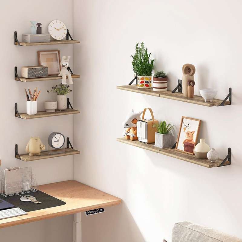 Rustic Wood Wall Shelves Set Of 8, Wall Shelves For Bedroom, Living Room, Kitchen, Bathroom, Office Decor And Plants Display