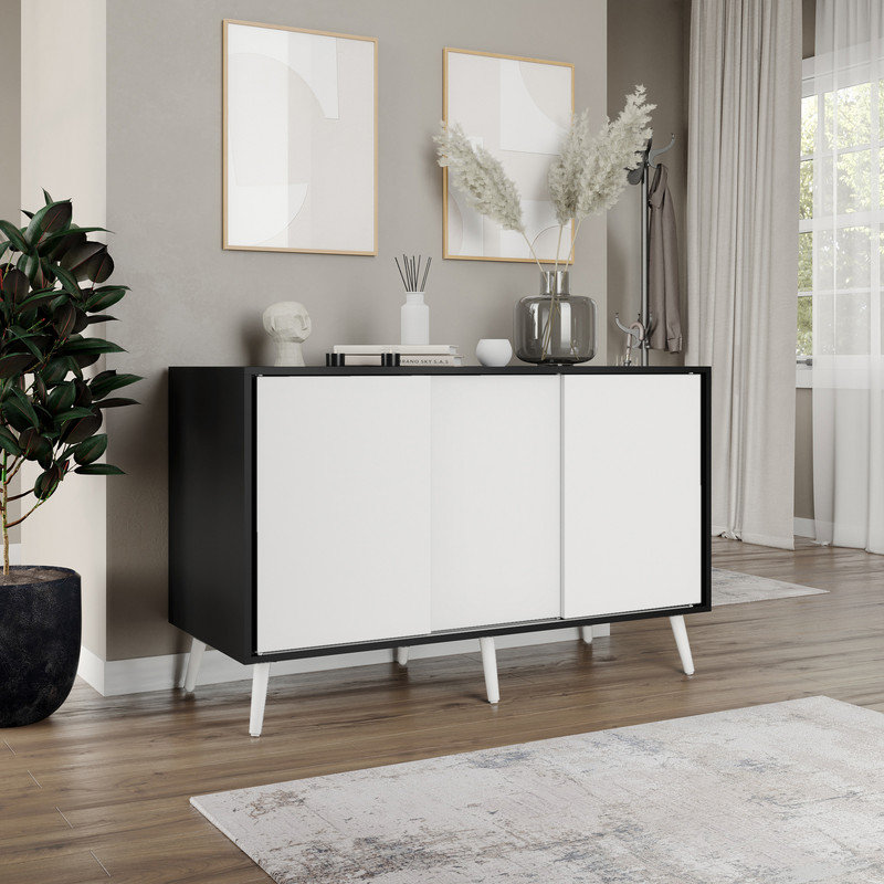 Rectangle Accent Cabinet, Black/White/White Wood