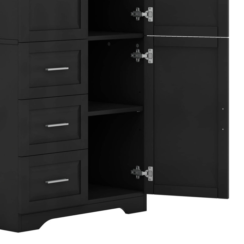 Tall And Wide Storage Cabinet With Drawers, Black