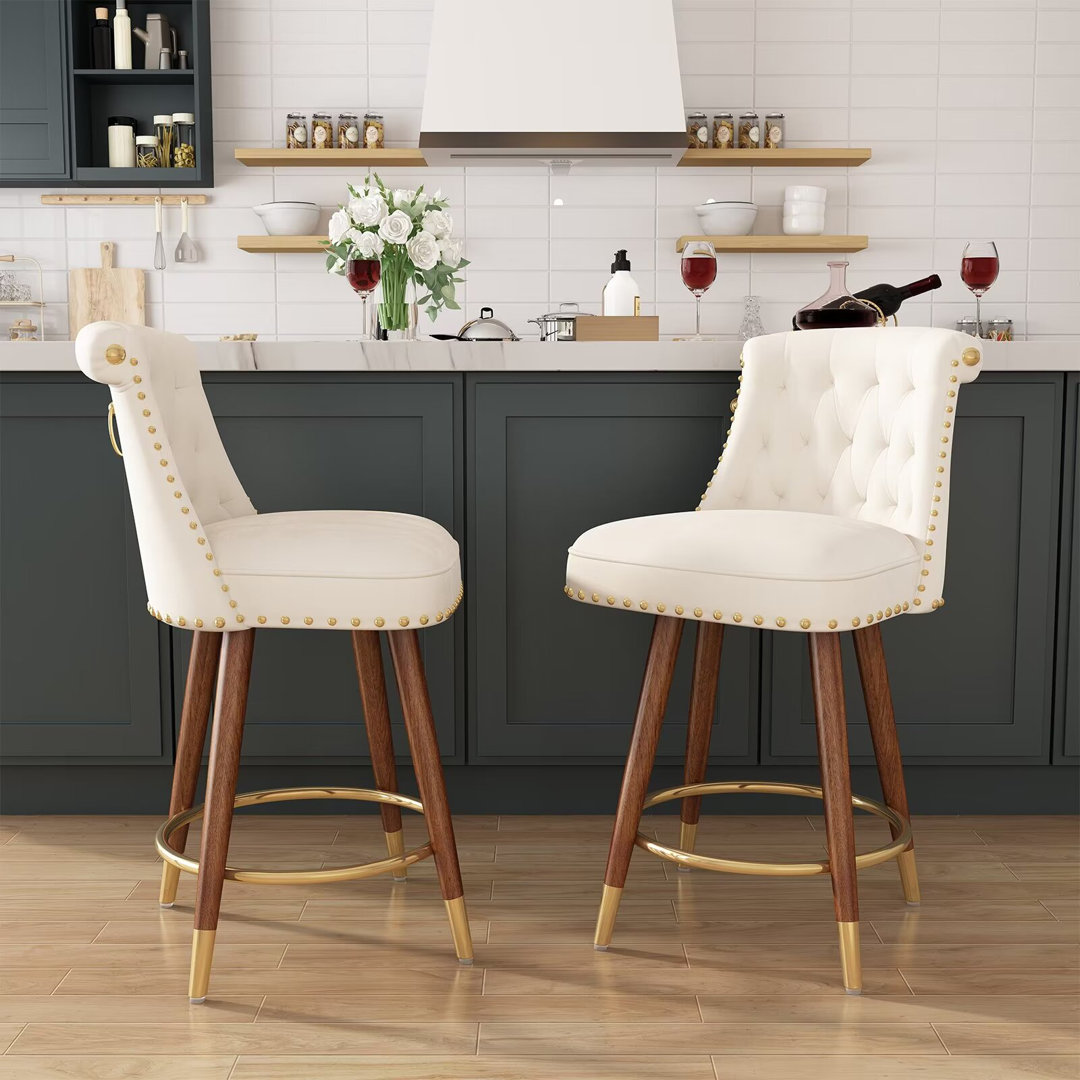 Claymont Swivel 24 inch Counter Height Stools  (Set of 2) Upholstered Bar Stools with Back Everly Quinn 