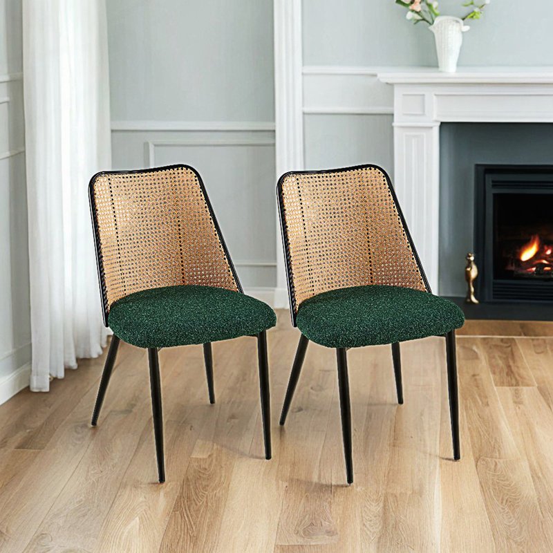Ensemble de 2 chaises de salle à manger en rotin avec dossier naturel, 2, Vert