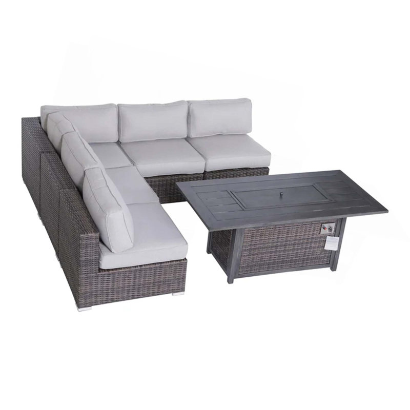 Ensemble de canapé modulaire en rotin 6 pièces avec coussins entièrement assemblé