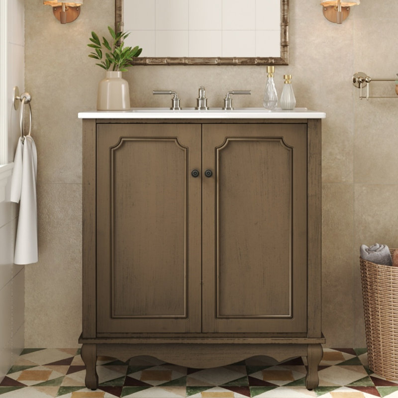 Meuble-lavabo de salle de bain rétro 30 po avec lavabo en céramique