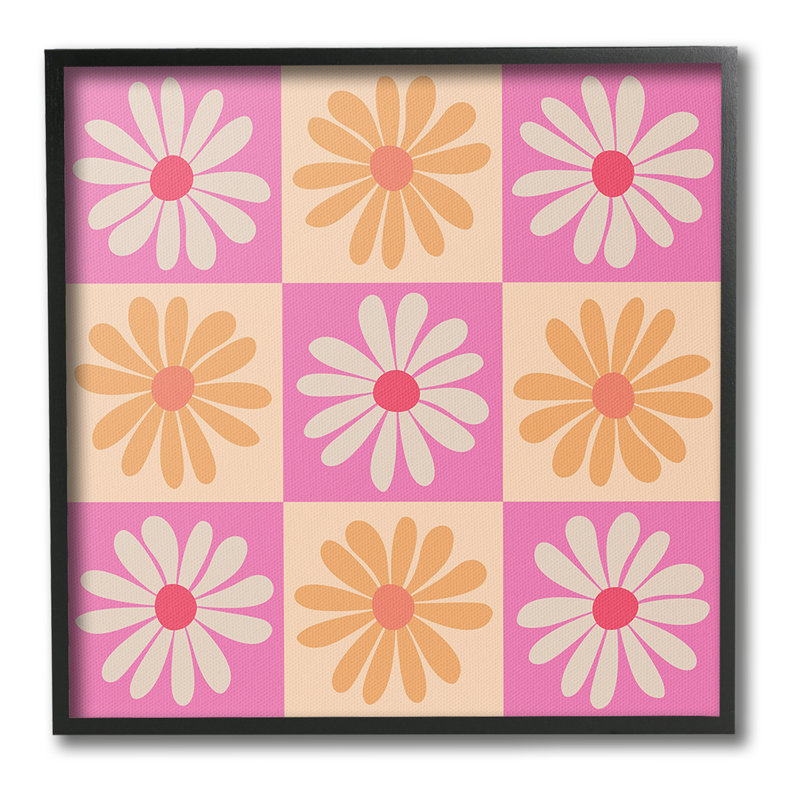 «Chequered Flower», art de la giclée encadrée par Carrie Cantwell, Giclée encadrée noir minuit, H 17 po x l 17 po