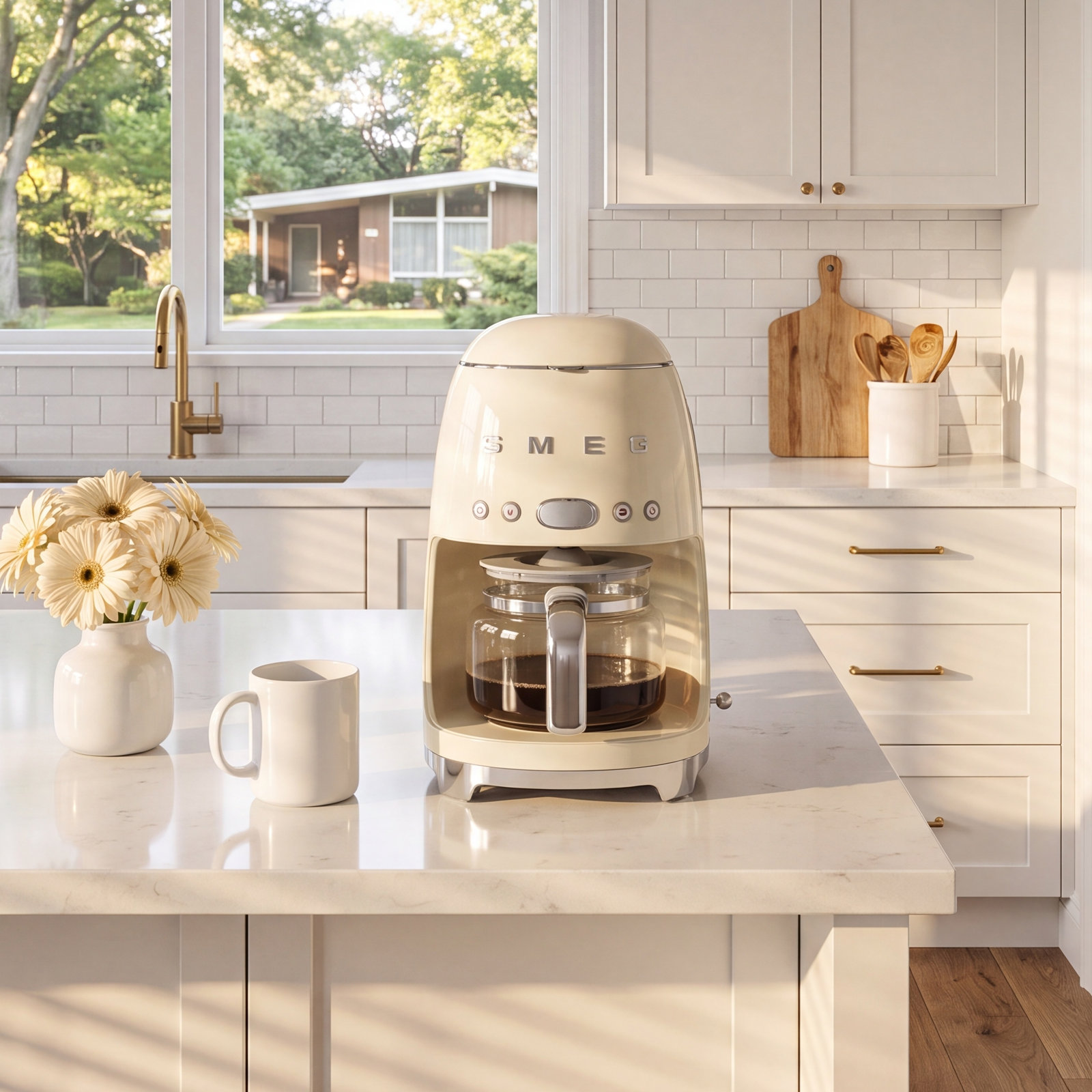 SMEG 50's Retro 10-Cup Drip Coffee Machine, Cream