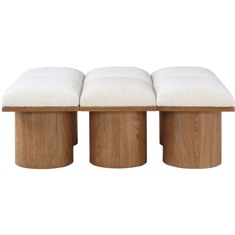 Banc rembourré Horatia, Tissu crème bouclé, Noyer brun, H 17,5 po x l 46,5 po x P 36 po