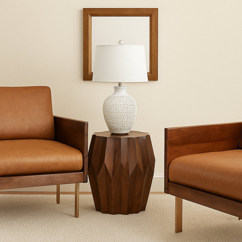 Azevedo Solid Wood Drum End Table, Deep Brown