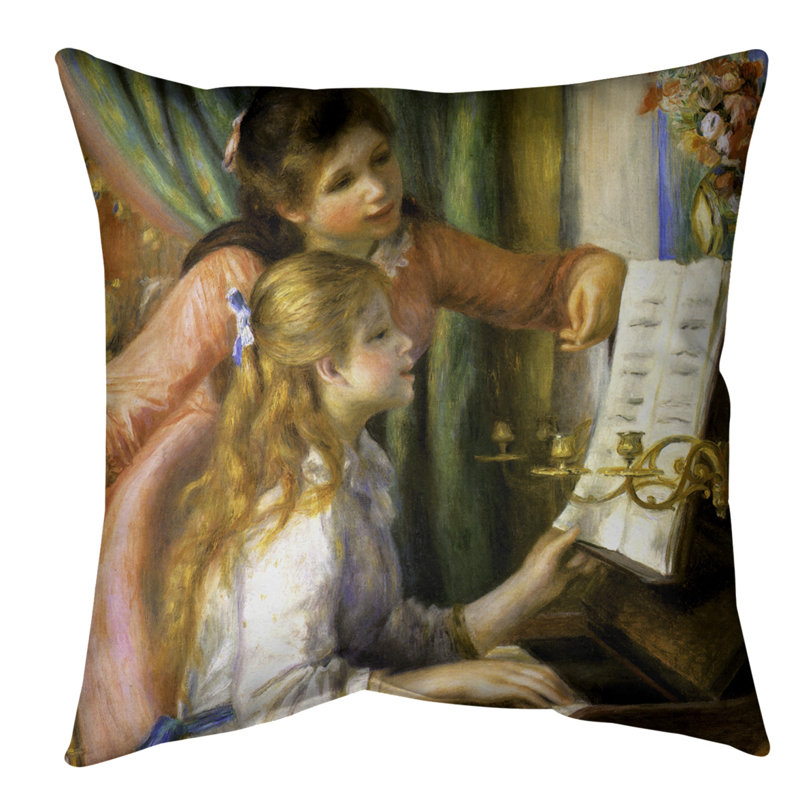 Coussin Les filles au piano, 18 po x 18 po, Faux lin