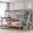 Gray-toned solid pine stairway bunk bed frame, twin over full configuration with convertible split design and side storage