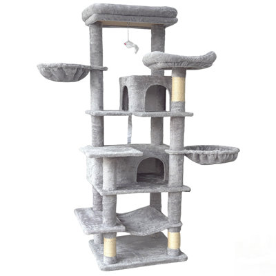 Tall Multi-Level Cat Tree With Hammocks, Hanging Basket, Cat Cave, Removable Cushion, And Durable Scratching Posts - For Indoor Cats And Multi-Cat Households