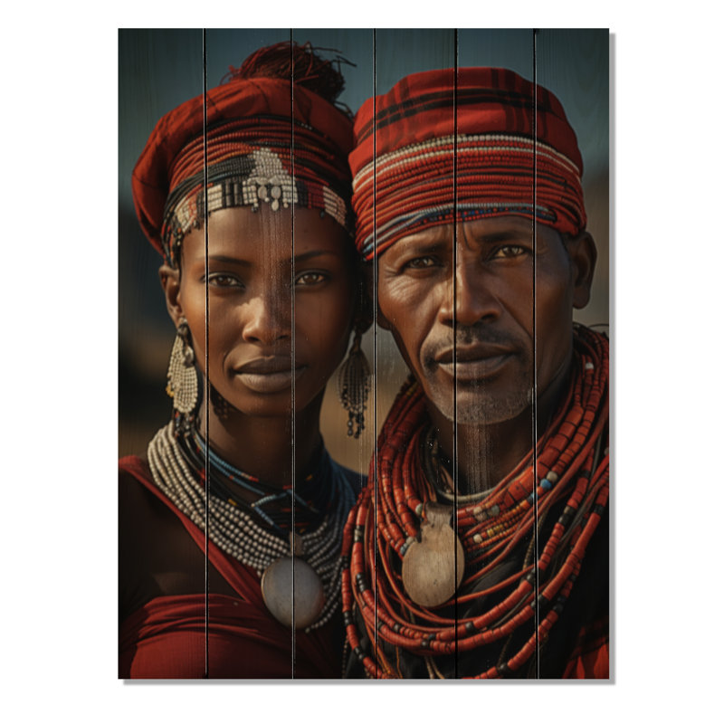 Tribus d'Afrique de Janneli, Masai, Tanzanie, sur impression de bois, H 32 po x l 24 po x P 0,78 po