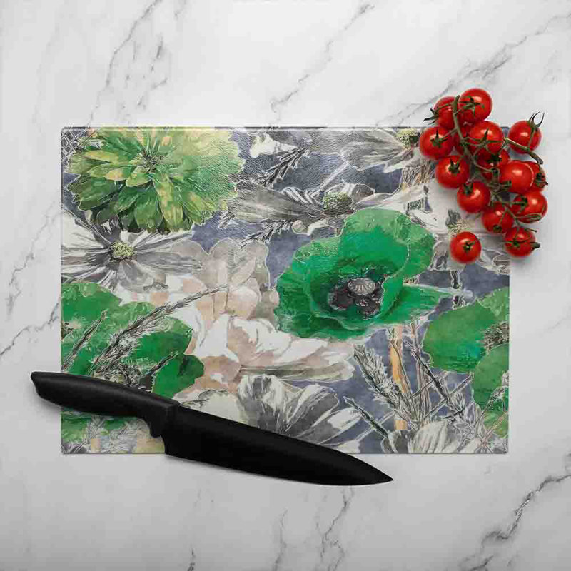 Flowers Glass Chopping Board