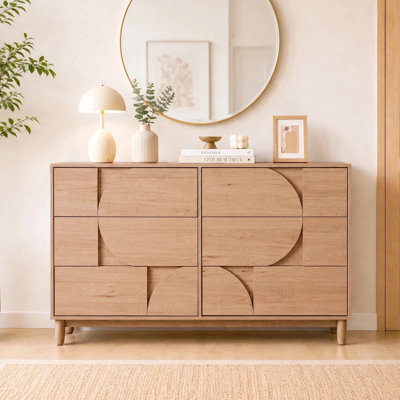 Mid Century 6-Drawer Dresser For Bedroom, 55" Wide Modern Chest Of Drawers, Tv Stand For Living Room, Solid Wood Legs,Vanity Desk, Closet Storage, Dra
