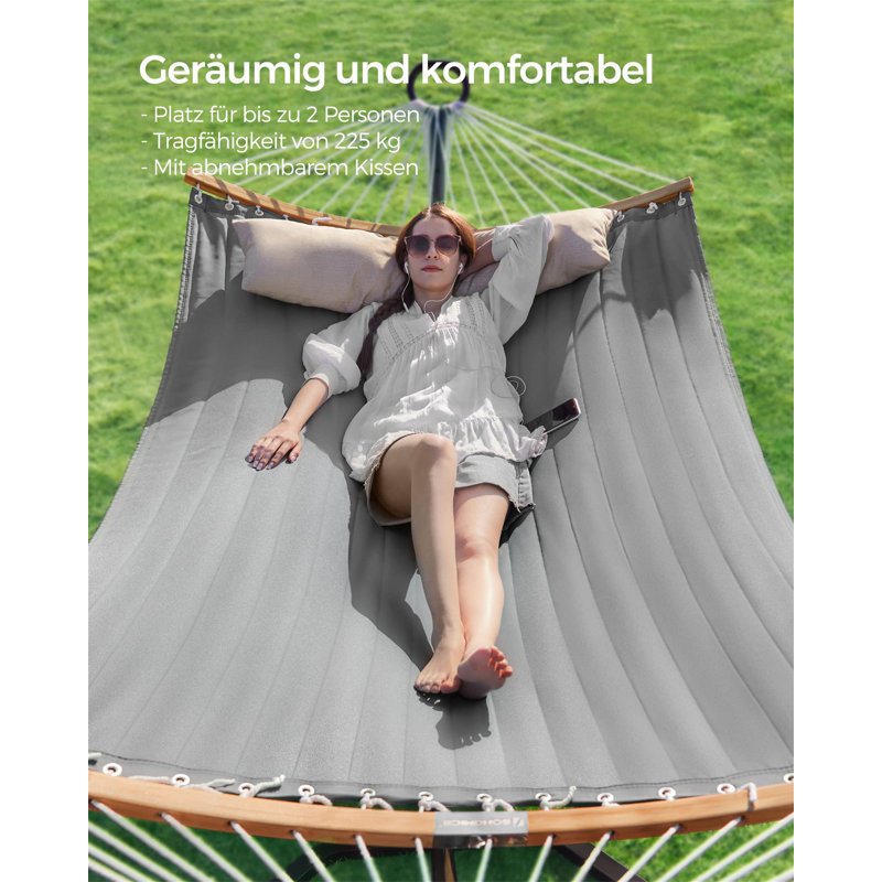 Upholstered outdoor hammock with separable bamboo poles, Grey/Beige