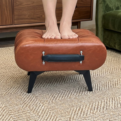 Faux Leather Storage Ottoman, Square Footstool Foot Rest with Hidden Storage, Portable Handles & Metal Legs, Modern Minimalist Accent Stool for Home Decor