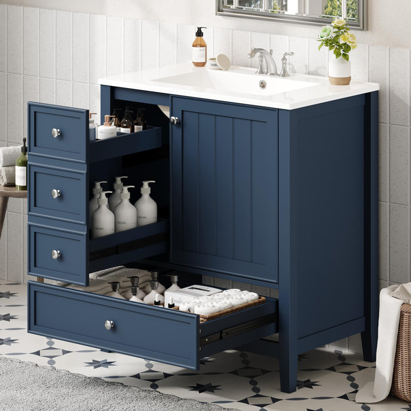 Meuble-lavabo autoportant de 76 cm avec lavabo et rangement, Bleu