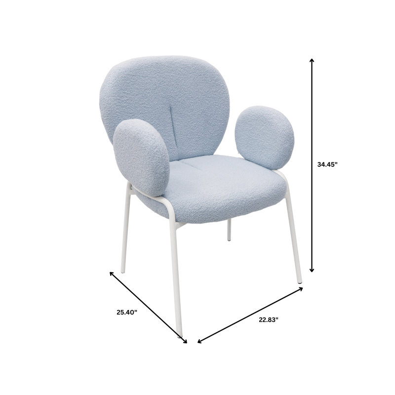 Amelia Modern Boucle Dining Chair – Upholstered Seat & Back with Armrests, White Iron Frame Accent Side Chair for Home, Kitchen, and Dining Room