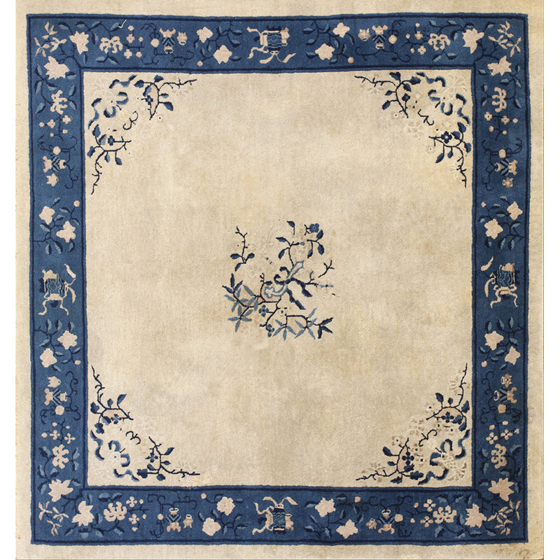 Wool Small Scatter Size Chinese Knotted 1930s Rectangle Antique Ivory - Peking Rug