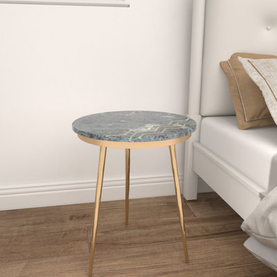 Erhart Ceramic Side End Accent Table with Black Marble Top