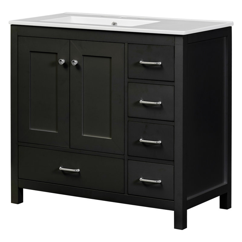 Meuble-lavabo 36 po avec lavabo en céramique, Noir