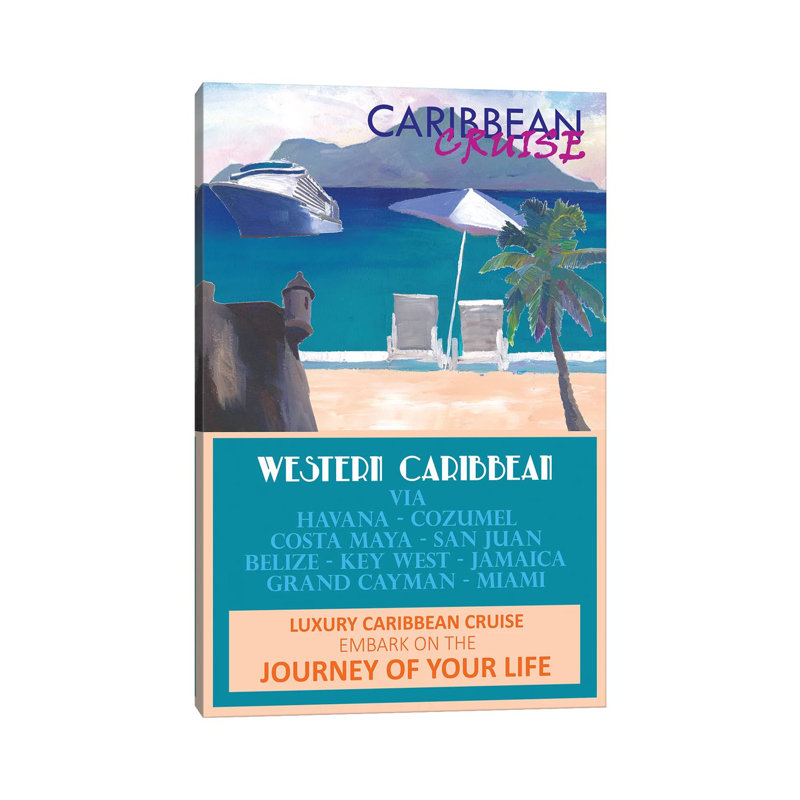 Western Caribbean Cruise Retro Travel Poster II - Wrapped Canvas Painting, 20.32 cm H x 30.48 cm W