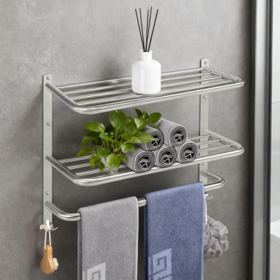 3-Tier Wall Mounted Towel Rack With Hooks, Stainless Steel Bathroom Storage Organizer, Space-Saving Towel Holder And Bathroom Shelf