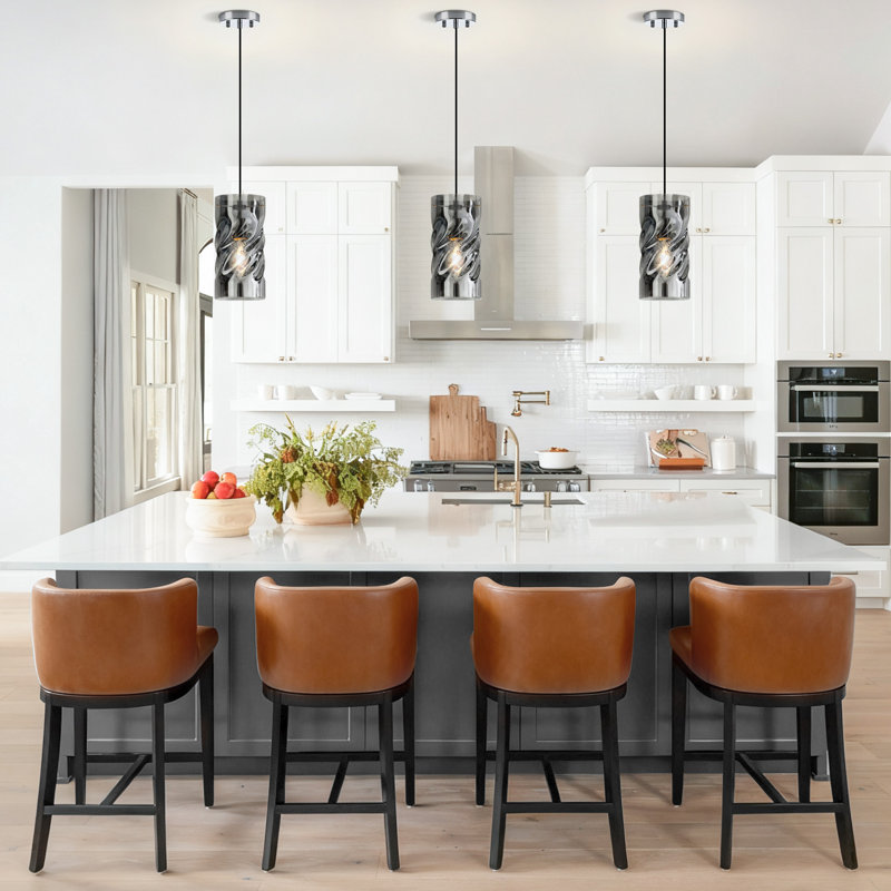 1-Light Modern Glass Pendant Light, 8.66"W Gray, Gray
