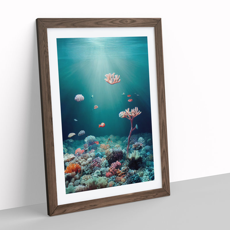 Coral Reef Bed - Single Picture Frame Painting, 64cm H x 46cm W x 2cm D, Walnut