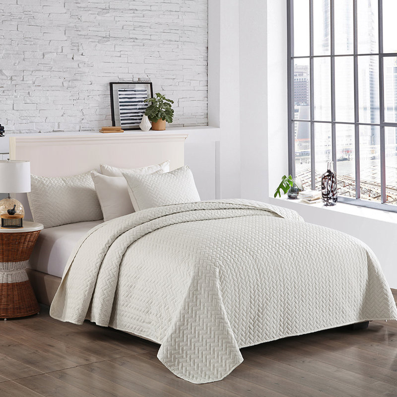 Ensemble de courtepointe réversible en microfibre 3 pièces , Courtepointe grand + 2 couvre-oreillers standard, Blanc