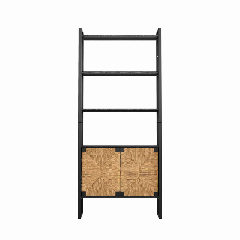 Bibliothèque à porte d'armoire en rotin naturel, présentoir à double fonction et rangement fermé pour les espaces de vie modernes