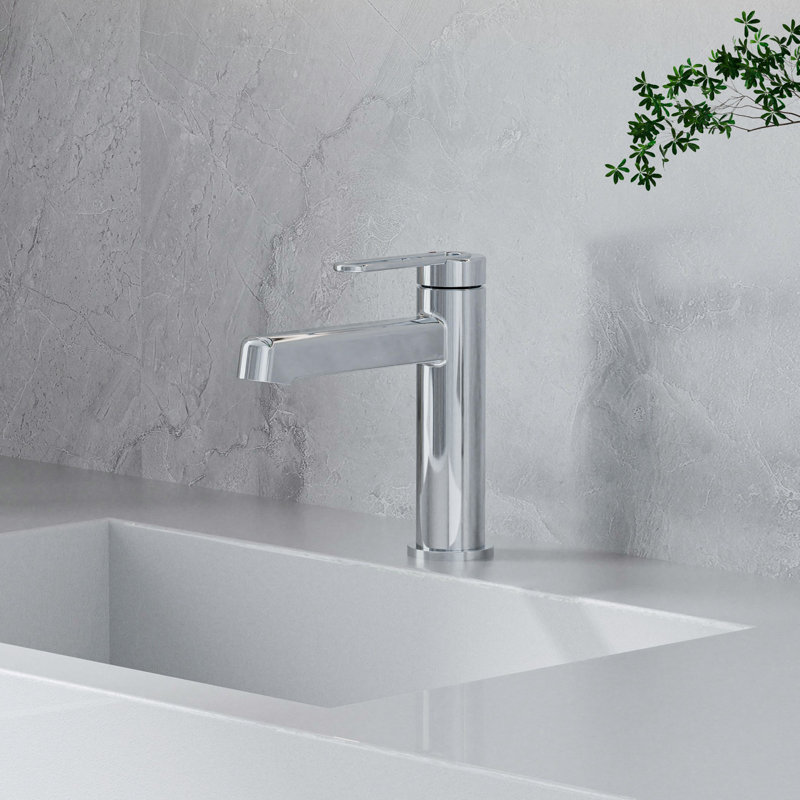 Robinet de salle de bain à un trou avec conduite d'alimentation, Chrome poli