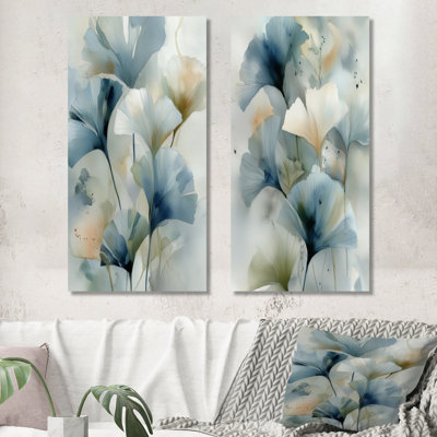 «Watercolor Pants Flowers In Meadow», reproduction d'art sur toile encadrée, ensemble d'art mural floral blanc de 2