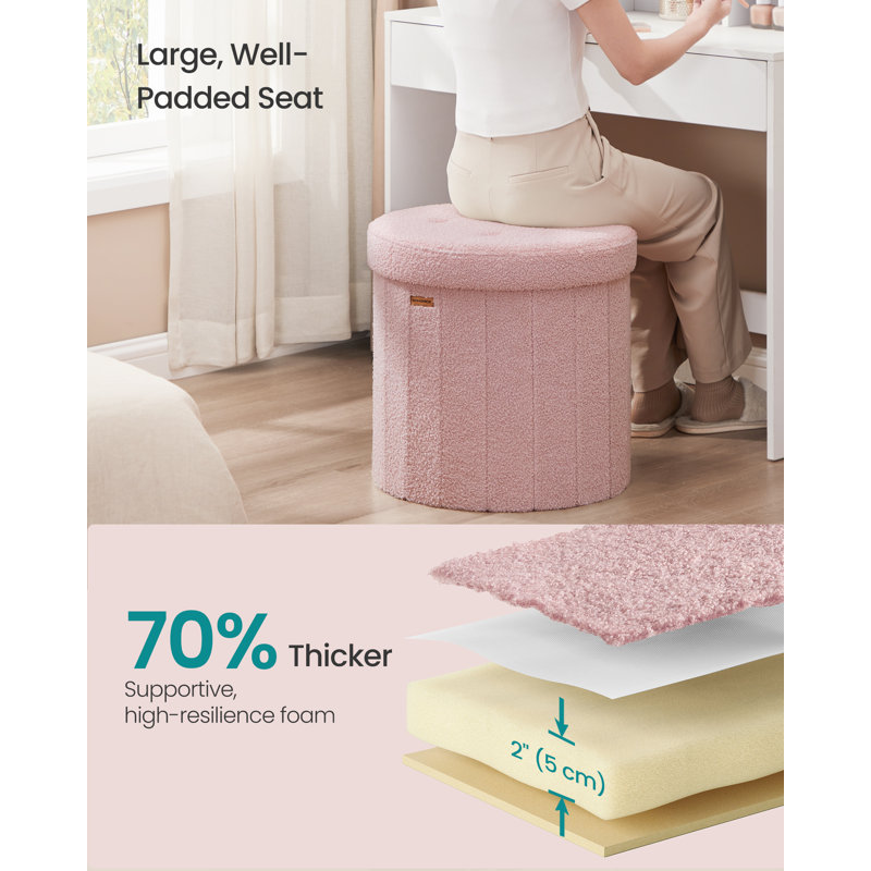 46cm Wide Cylinder Striped Footstool Ottoman with Storage, Pink