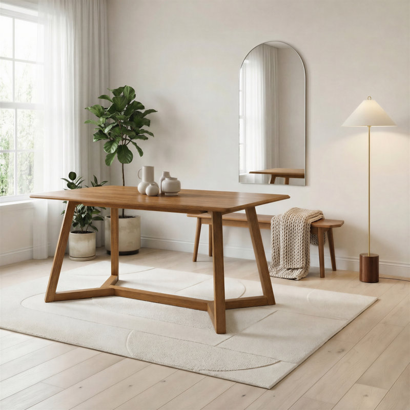Beda Rubberwood Solid Wood Dining Set, 7, Walnut, Green