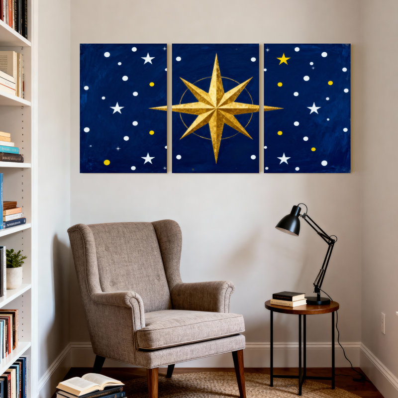 «Nautical & Beach Star Night Sky», ensemble de 3 impressions sur toile, H 18 po x l 36 po